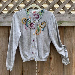 ANTHRO Gray Cardigan Sweater w/Embroidery - Size M